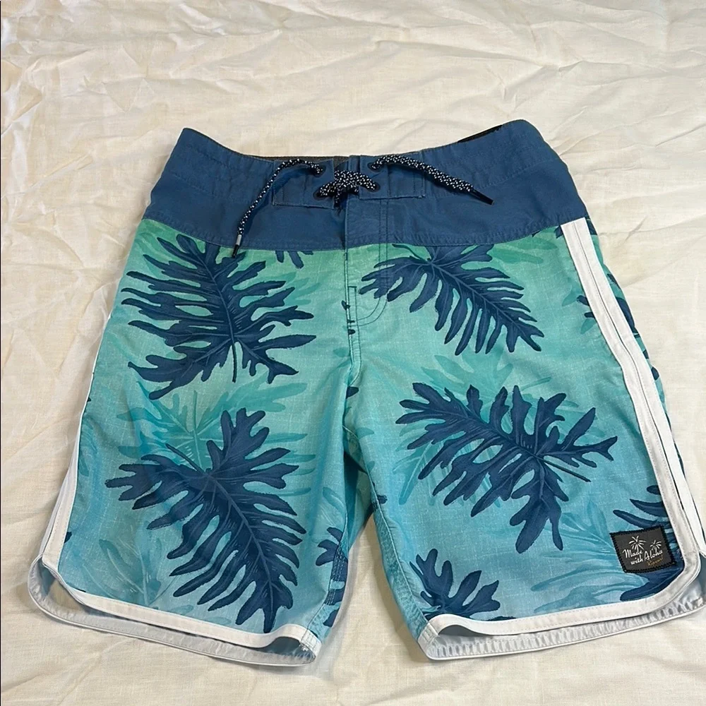 Rip Curl Blue and Green Board Shorts with Tropical Print